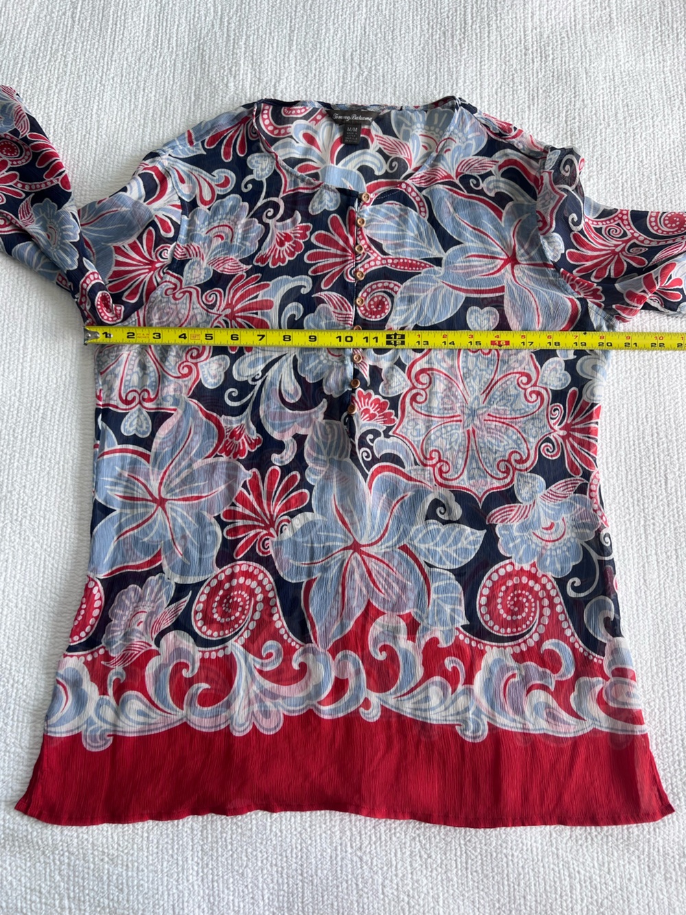 Tommy Bahama Women’s EUC Floral Red Blue White Silk Long Sleeve Blouse Size M - Picture 5 of 15